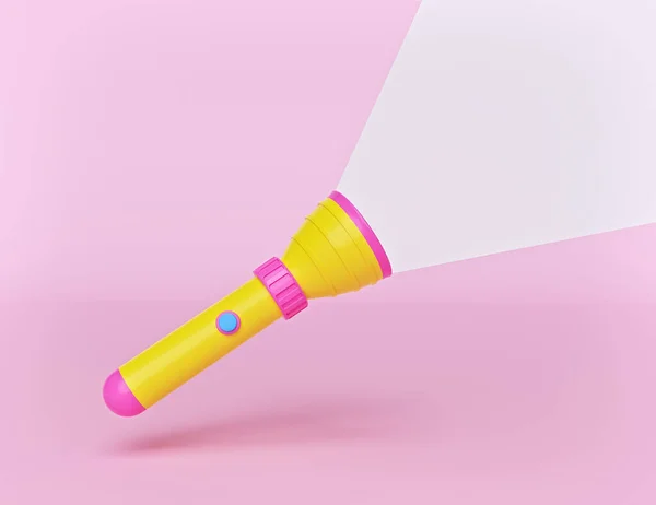 Taschenlampe Und Lichtstrahl Auf Pastellfarbenem Hintergrund Elektrische Taschenlampe Minimalen Stil — Stockfoto