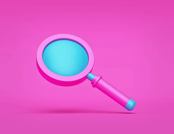 Magnifying Glass Pink Background Search Find Discover Concept Minimalism Rendering — Stock Photo, Image