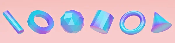 Soyut geometrik şekiller yatay afişler. Küre, torus, koni ve silindir. Minimal Moda Tasarımı. 3d oluşturma