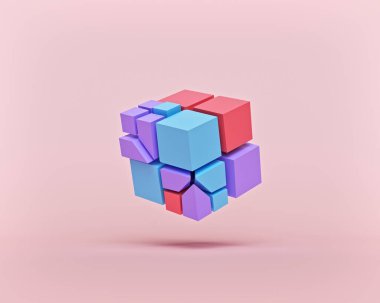 renkli soyut geometrik şekiller. Poster, kapak, markalaşma, afiş için modern arka plan tasarımı. Kırık küpleri. 3d oluşturma