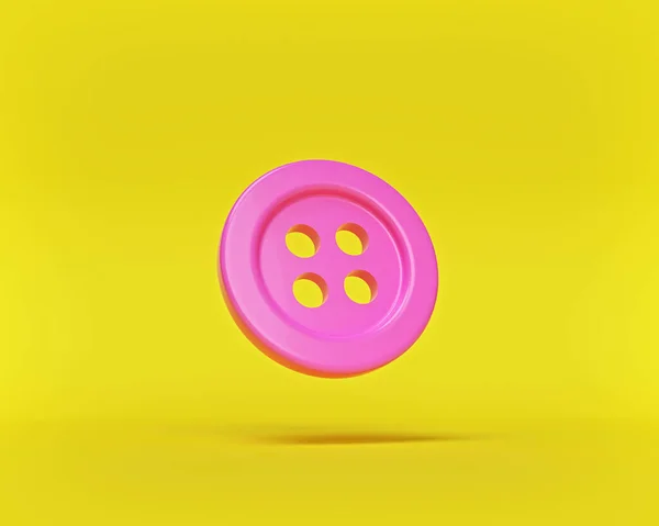 Botón Costura Rosa Con Sombra Aislada Sobre Fondo Amarillo Concepto —  Fotos de Stock