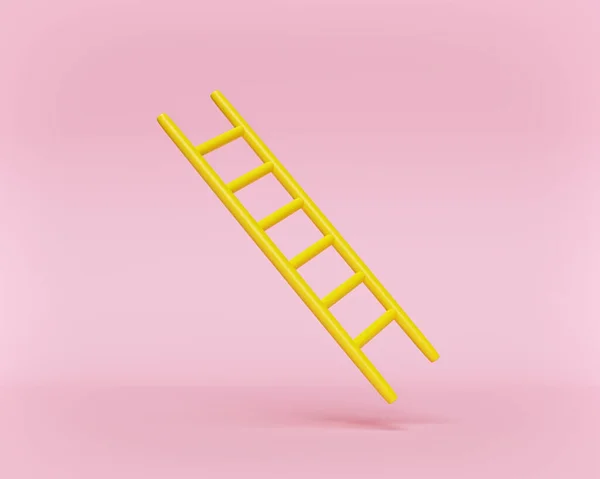Yellow Ladder Shadow Isolated Pastel Background Minimal Style Rendering — Stock Photo, Image