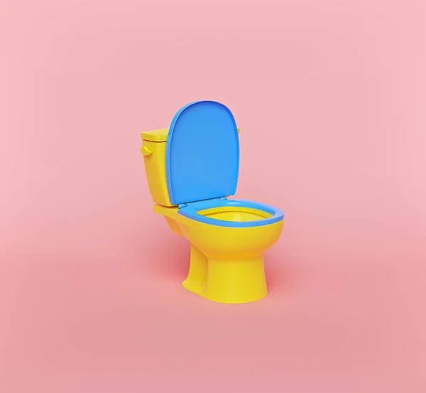 Žlutá Modrá Toaletní Mísa Izolované Pastelovém Pozadí Minimální Design Vykreslování — Stock fotografie