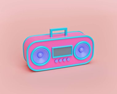Retro müzik çalar ve kayıt cihazı pastel arka planda izole edildi. Minimum müzik konsepti. 3d oluşturma