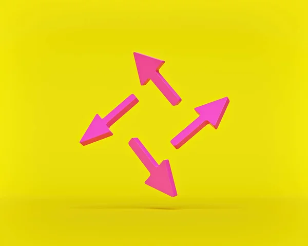 Rosafarbene Pfeile Die Auf Gelbem Hintergrund Isoliert Verschiedene Richtungen Zeigen — Stockfoto