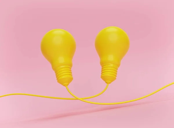 Creative Concept Idea Yellow Light Bulbs Long Wire Minimal Style — Stock Photo, Image