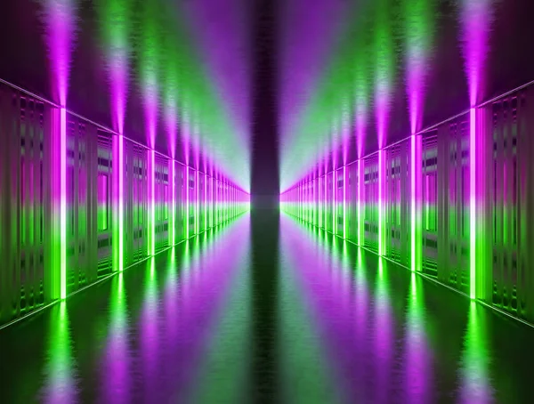 Futurista Escena Ciencia Ficción Con Luces Neón Verde Rosa Túnel —  Fotos de Stock