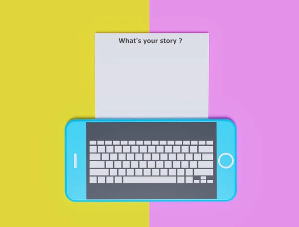 Qual Sua História Digitado Palavras Papel Com Smartphone Escrever Blog — Fotografia de Stock
