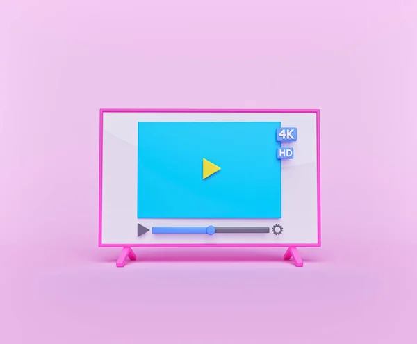 Moderner Fernsehbildschirm Oder Fernsehmonitor Mit Mediaplayer Isoliert Auf Pastellfarbenem Hintergrund — Stockfoto