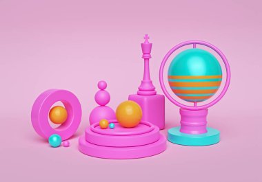 Yaratıcı soyut geometrik ilkel şekiller. Gerçeküstü kompozisyon. Poster, kapak, markalaşma, afiş, web sitesi, sunum için tasarım. Modern asgari konsept. 3d oluşturma
