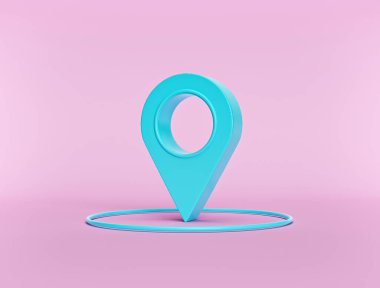 map pointer or location pin symbol isolated on pastel pink background. minimal style. 3d rendering clipart