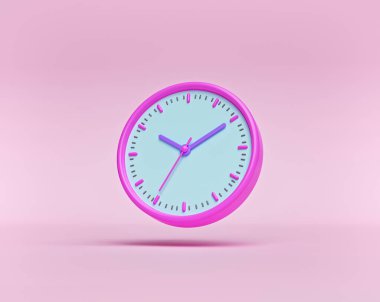 Zaman kavramı. Pastel pembe arka planda analog saat. Pankart, broşür, poster ve web sitesi için minimal tasarım. 3d oluşturma