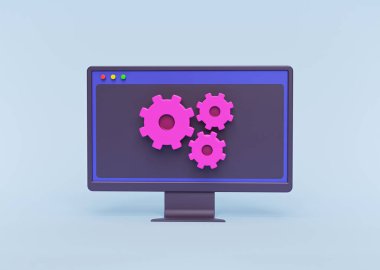 Bilgisayar ayarları Vites simgesi. Minimum tasarım. 3d oluşturma