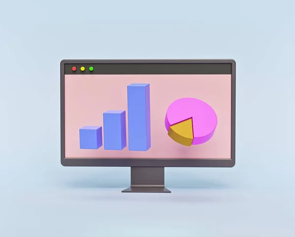 Minimal Bar Graph Pie Chart Computer Monitor Concept Business Financial — Stock Photo, Image