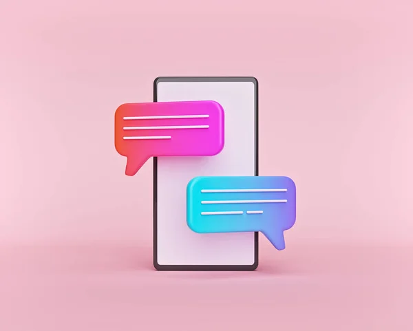 Cute Gradient Chat Bubbles Smartphone Isolated Pastel Pink Background Concept — Stock Photo, Image