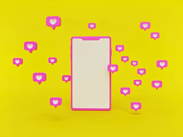 Rede Social Como Ícones Cardíacos Com Smartphone Fundo Design Mínimo — Fotografia de Stock