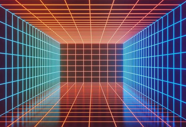 Relámpago Neon Lights Futurista Sci Empty Space Room Interior Renderizado — Foto de Stock