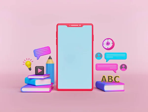 Conceito Educação Online Com Smartphone Design Abstrato Para Publicidade Renderização — Fotografia de Stock