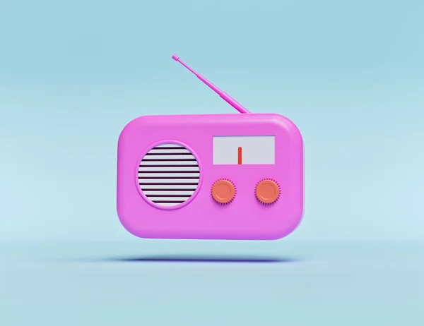 Minimal Concept Cartoon Pink Colored Retro Radio Isolated Pastel Background — Stock Photo, Image
