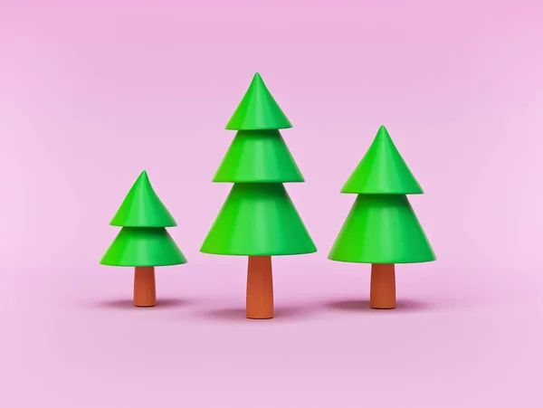 minimal green trees isolated on pastel pink background. 3d rendering