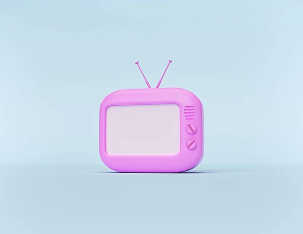 Minimaler Retro Fernseher Cartoon Stil Isoliert Auf Pastellblauem Hintergrund Darstellung — Stockfoto