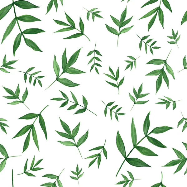 Nahtloses Muster Grüne Blätter Pflanzen Blätter Äste Isoliert Auf Weißem — Stockfoto