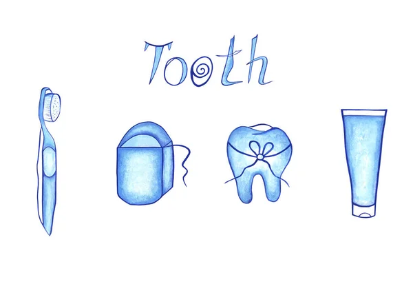 Набір Інструментів Чищення Зубів Зубна Щітка Зубна Паста Зубна Нитка — стокове фото