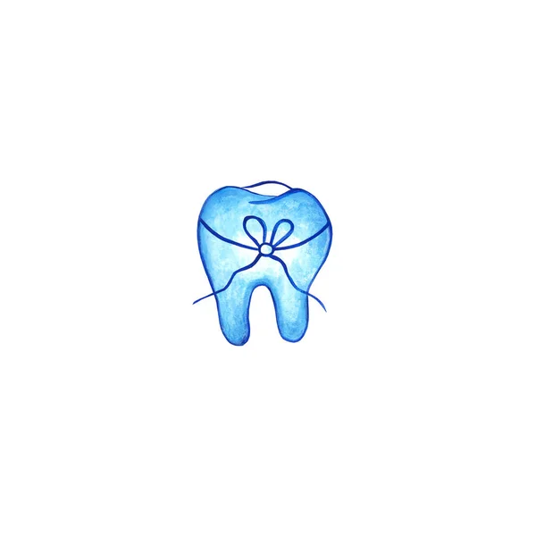 Blue Tooth Icon Isolated White Background Floss Bow Watercolor Illustration — Stock Photo, Image