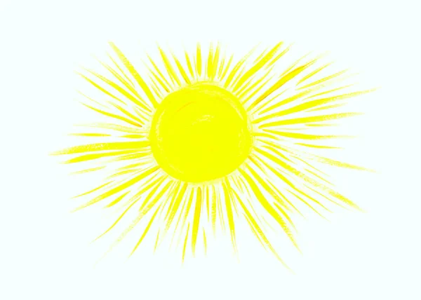 Sun Yellow Rays Flat Icon Drawn Closeup Silhouette Isolated White — Stock Photo, Image