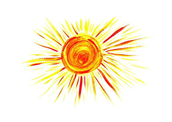 Słońce Czerwono Żółty Promienie Płaska Ikona Rysowane Zbliżenie Sylwetka Izolowana — Zdjęcie stockowe