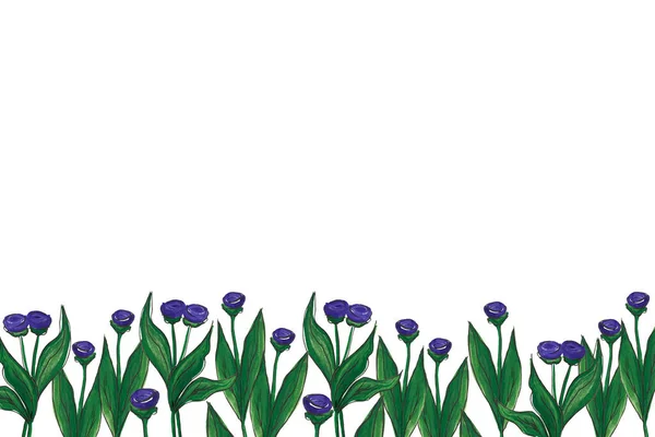 Akvarel Ručně Malované Přírodní Banner Roztomilé Fialové Květy Zelené Listy — Stock fotografie