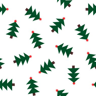 Yeşil Noel ağaçlarıyla kusursuz bir arka plan. Paket kağıtları, tebrik kartları, afişler ve web tasarımları için el yapımı suluboya çizimleri. Beyaz arkaplan üzerinde izole edilmiş.