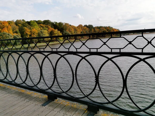 Part Pattern Cast Iron Metal Lattice Bridge Close Background Water — Stock Photo, Image