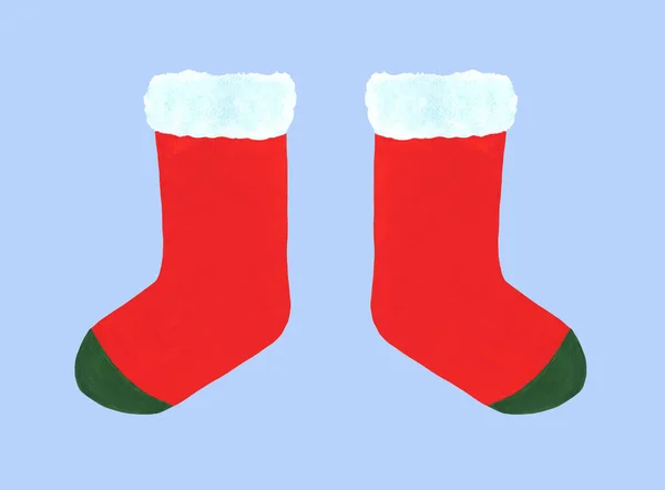 Los Calcetines Santa Navidad Rojo Con Piel Blanca Par Aislado —  Fotos de Stock