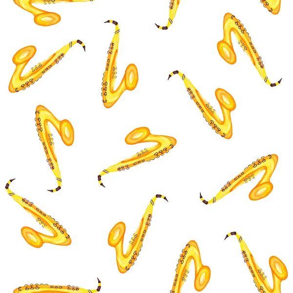 Nahtloses Muster Mit Leuchtend Gelben Saxophonen Auf Weißem Hintergrund Trompete — Stockfoto