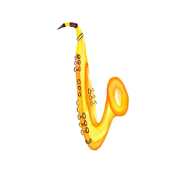 Saxophone Jaune Doré Sur Fond Blanc Symbole Musical Outil Isoler — Photo