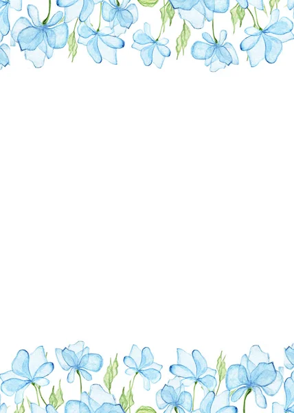 Банер Ботанічного Дизайну Акварелі Легкі Блакитні Квіти Блідо Зелене Листя — стокове фото