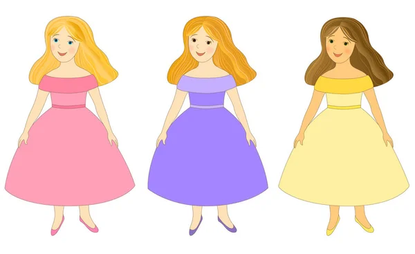 Set von niedlichen kleinen Mädchen, Prinzessinnenkleid — Stockvektor