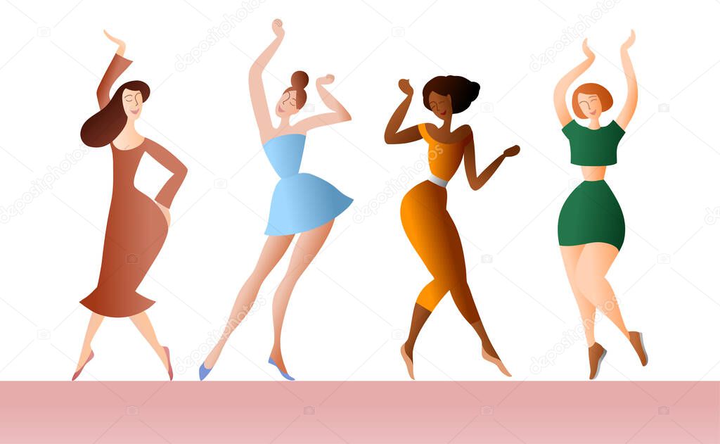 Women dancing at a party. Vector illustration.
