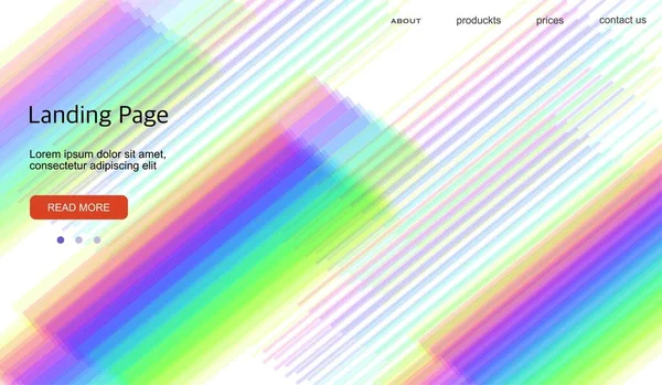 Landing page con patrón lineal, colores del arco iris — Archivo Imágenes Vectoriales