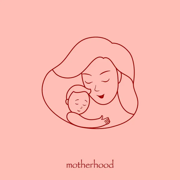 Ilustração para um logotipo, mãe com um bebê em seus braços. Moldura em forma de coração — Vetor de Stock