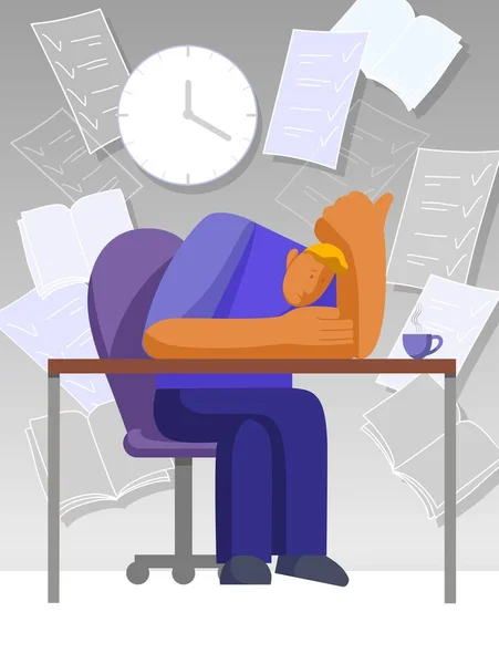 Office work, bored man with to do lists — Stock Vector