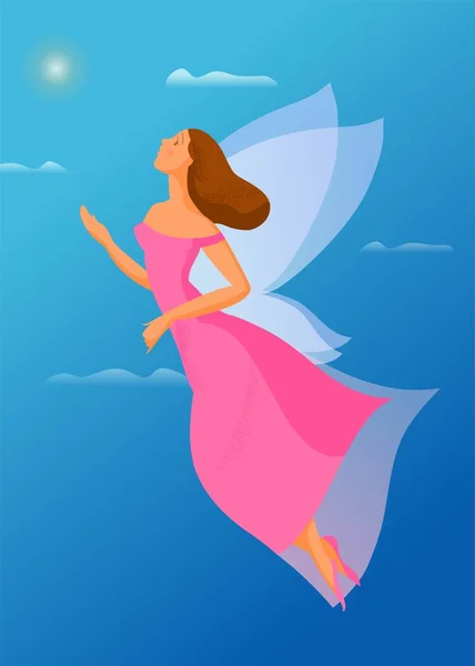 Handgezeichnete Illustration, fliegendes Mädchen mit Flügeln — Stockvektor