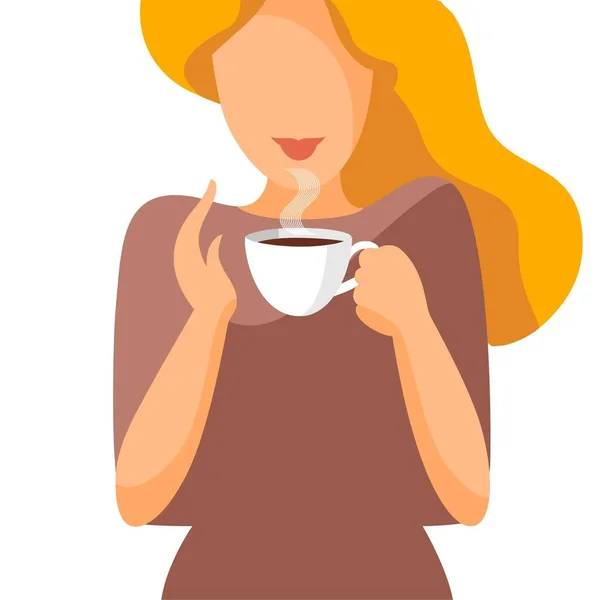 Donna con una tazza di caffe '. Ritratto stile piatto. — Vettoriale Stock