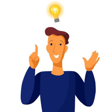 - İyi fikir. Ampullü bir adamın portresi.