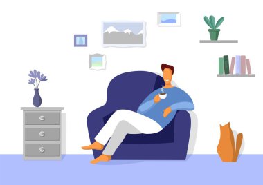 Genç adam evde dinleniyor.. 