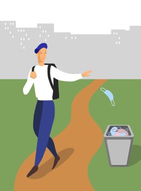 The man walking and throws out a medical mask. vector The man walking and throws out a medical mask. vector
