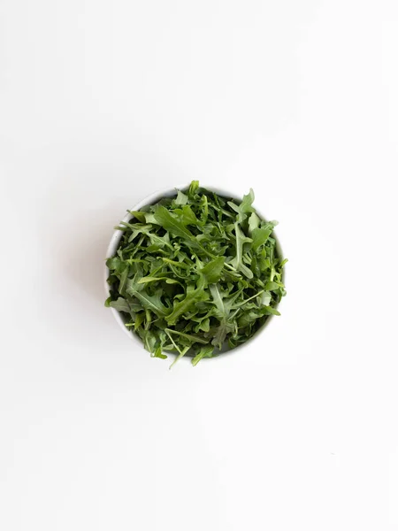 Bol Légumes Verts Salade Roquette Frais Sain Vue Sur Dessus — Photo