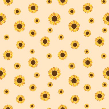 Sarı arka planda, kusursuz bir ayçiçeği deseni var. Tişört baskısı, moda tasarımı, çocukların giydiği, tebrik kartı ve davetiye..