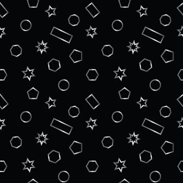 Siyah arka planda gümüş ve geometrik desenler. Soyut model. Vektör illüstrasyonu. 